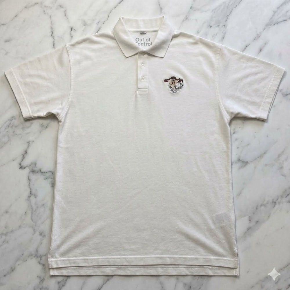 VTG 1997 Taz Embroidered Warner Bros Looney Tunes Polo Mens Medium White Cotton
